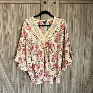 GIGIO Women's Floral Lace-Trimmed Blouse Multicolor Size L